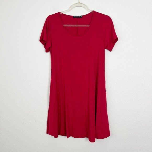 Zennilo Red Short Sleeve Jersey Swing Dress with Pockets Womens Small - Picture 1 of 9